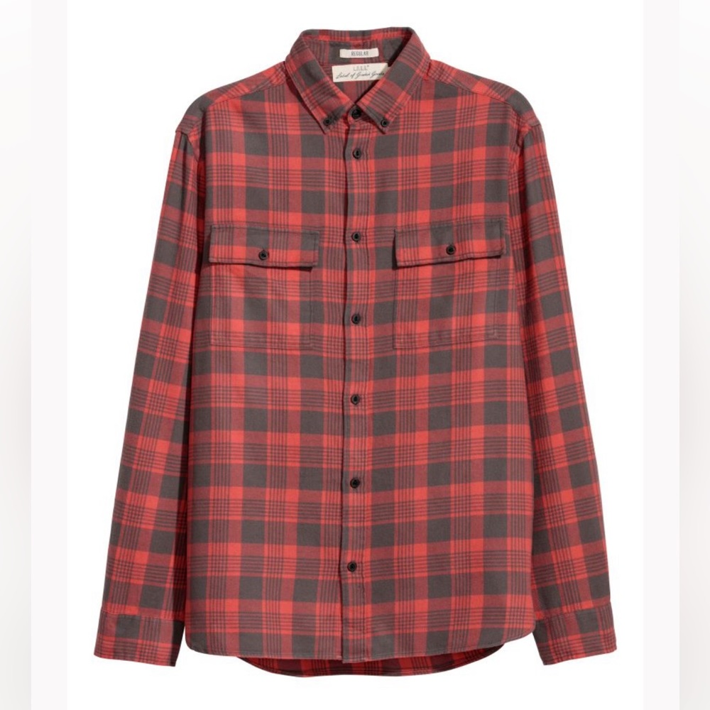 H&M red plaid Flannel Shirt Regular fit Large